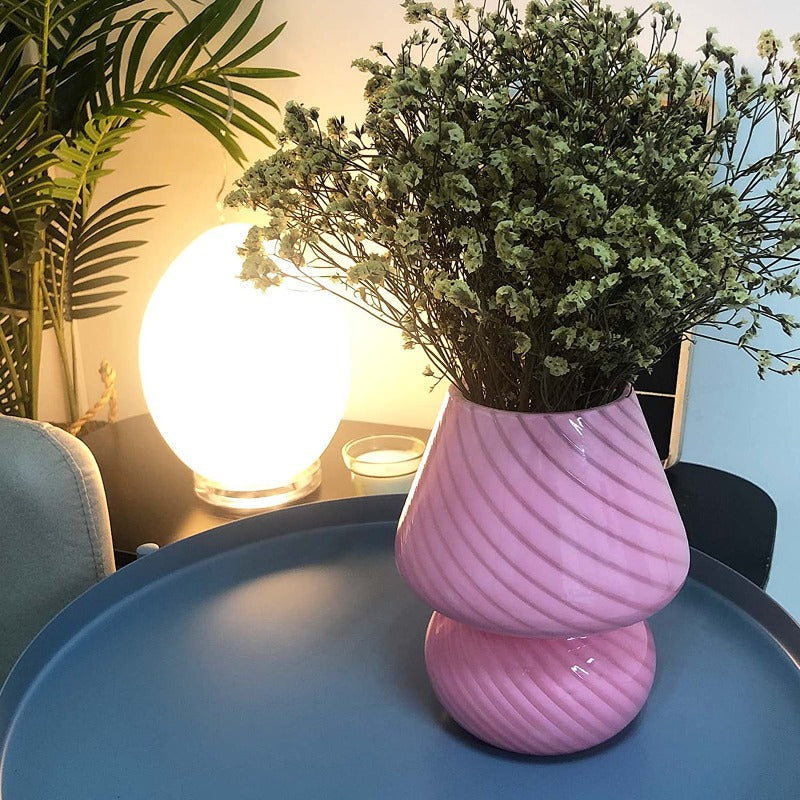 Svamp lampa, Glas svamp sänglampor Genomskinlig Murano Vintage stil Randig liten sängbord lampa Virvlande ljus för heminredning, matsal, vardagsrum, sovrum, present | Veska