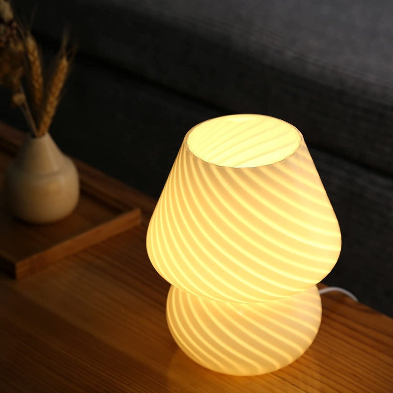 Svamp lampa, Glas svamp sänglampor Genomskinlig Murano Vintage stil Randig liten sängbord lampa Virvlande ljus för heminredning, matsal, vardagsrum, sovrum, present | Veska