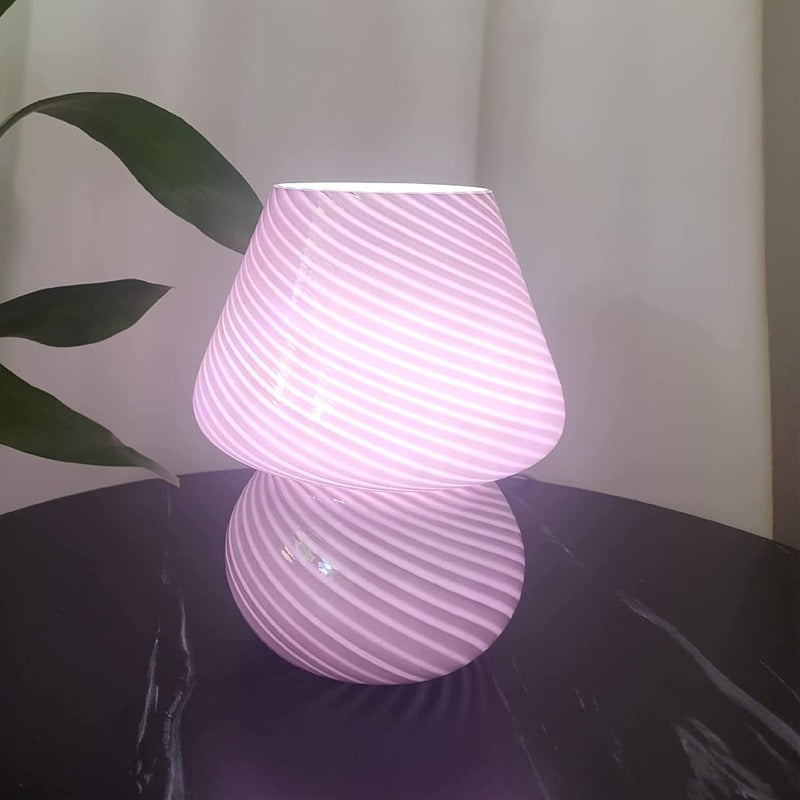 Svamp lampa, Glas svamp sänglampor Genomskinlig Murano Vintage stil Randig liten sängbord lampa Virvlande ljus för heminredning, matsal, vardagsrum, sovrum, present | Veska
