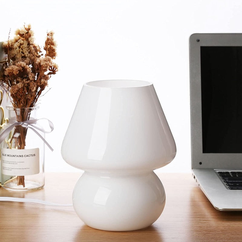Svamp lampa, Glas svamp sänglampor Genomskinlig Murano Vintage stil Randig liten sängbord lampa Virvlande ljus för heminredning, matsal, vardagsrum, sovrum, present | Veska Matt vit