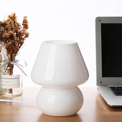 Svamp lampa, Glas svamp sänglampor Genomskinlig Murano Vintage stil Randig liten sängbord lampa Virvlande ljus för heminredning, matsal, vardagsrum, sovrum, present | Veska Matt vit