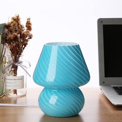 Svamp lampa, Glas svamp sänglampor Genomskinlig Murano Vintage stil Randig liten sängbord lampa Virvlande ljus för heminredning, matsal, vardagsrum, sovrum, present | Veska Ränder Blå