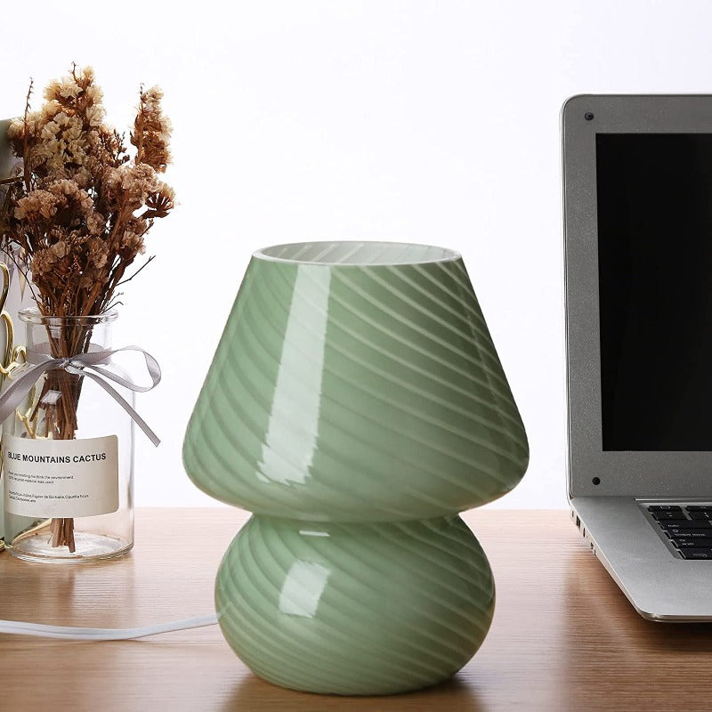 Svamp lampa, Glas svamp sänglampor Genomskinlig Murano Vintage stil Randig liten sängbord lampa Virvlande ljus för heminredning, matsal, vardagsrum, sovrum, present | Veska Ränder Grön