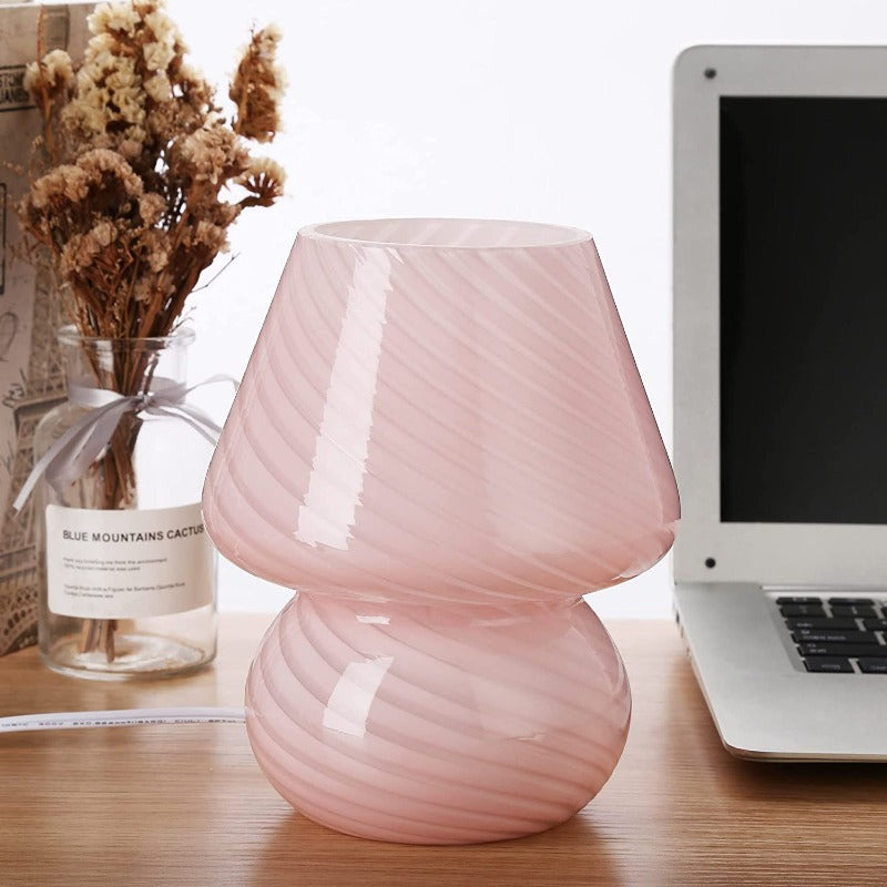 Svamp lampa, Glas svamp sänglampor Genomskinlig Murano Vintage stil Randig liten sängbord lampa Virvlande ljus för heminredning, matsal, vardagsrum, sovrum, present | Veska Ränder Rosa