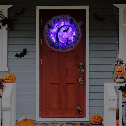 Svart Fladdermus Katt Halloween Dörrkrans Led Ljus | Veska