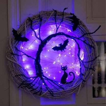 Svart Fladdermus Katt Halloween Dörrkrans Led Ljus | Veska