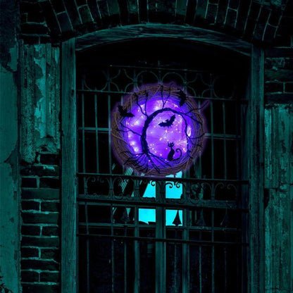 Svart Fladdermus Katt Halloween Dörrkrans Led Ljus | Veska