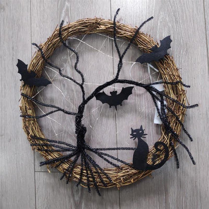Svart Fladdermus Katt Halloween Dörrkrans Led Ljus | Veska