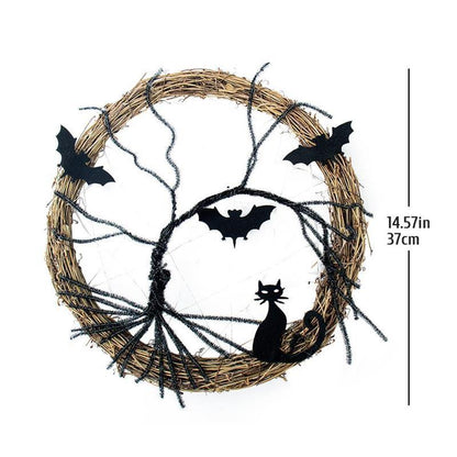 Svart Fladdermus Katt Halloween Dörrkrans Led Ljus | Veska