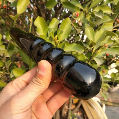 Svart obsidian kvarts kristall spiral stav | Veska