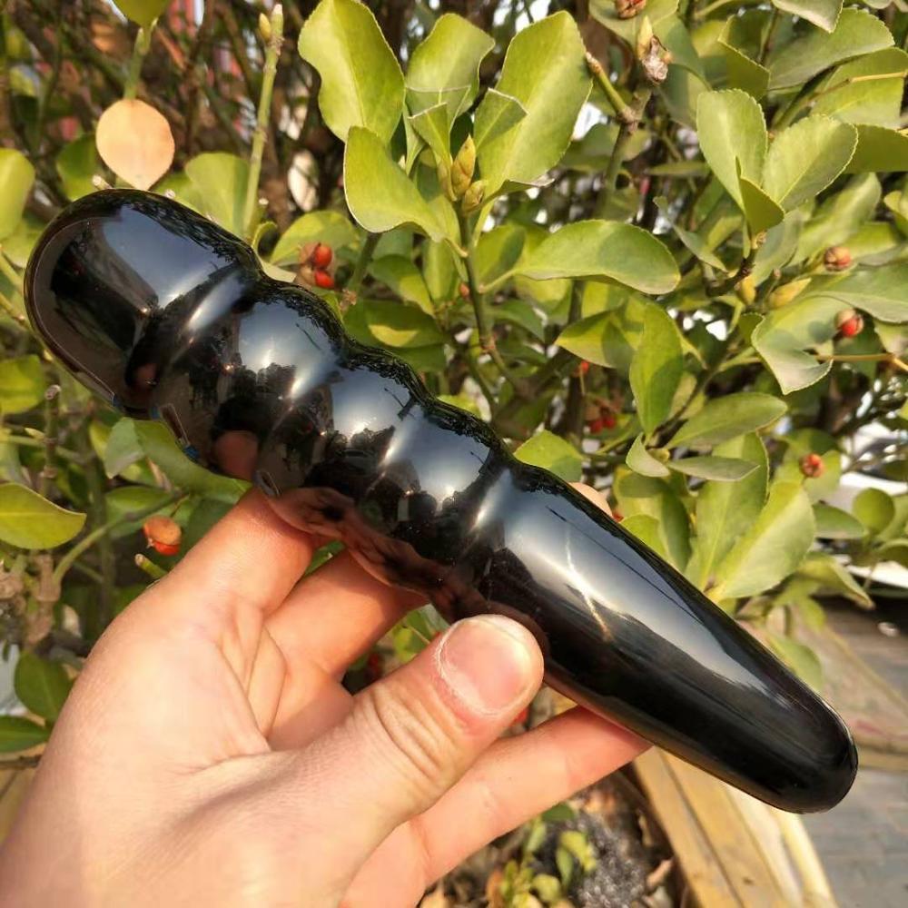 Svart obsidian kvarts kristall spiral stav | Veska