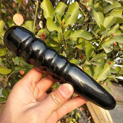 Svart obsidian kvarts kristall spiral stav | Veska