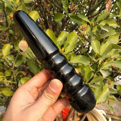 Svart obsidian kvarts kristall spiral stav | Veska