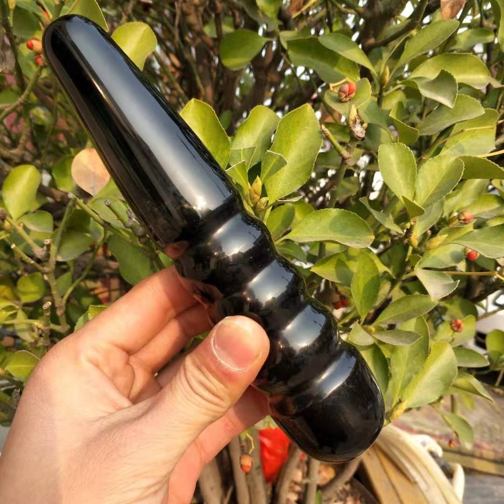 Svart obsidian kvarts kristall spiral stav | Veska