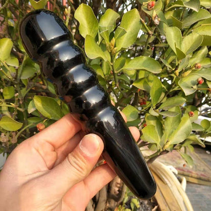 Svart obsidian kvarts kristall spiral stav | Veska