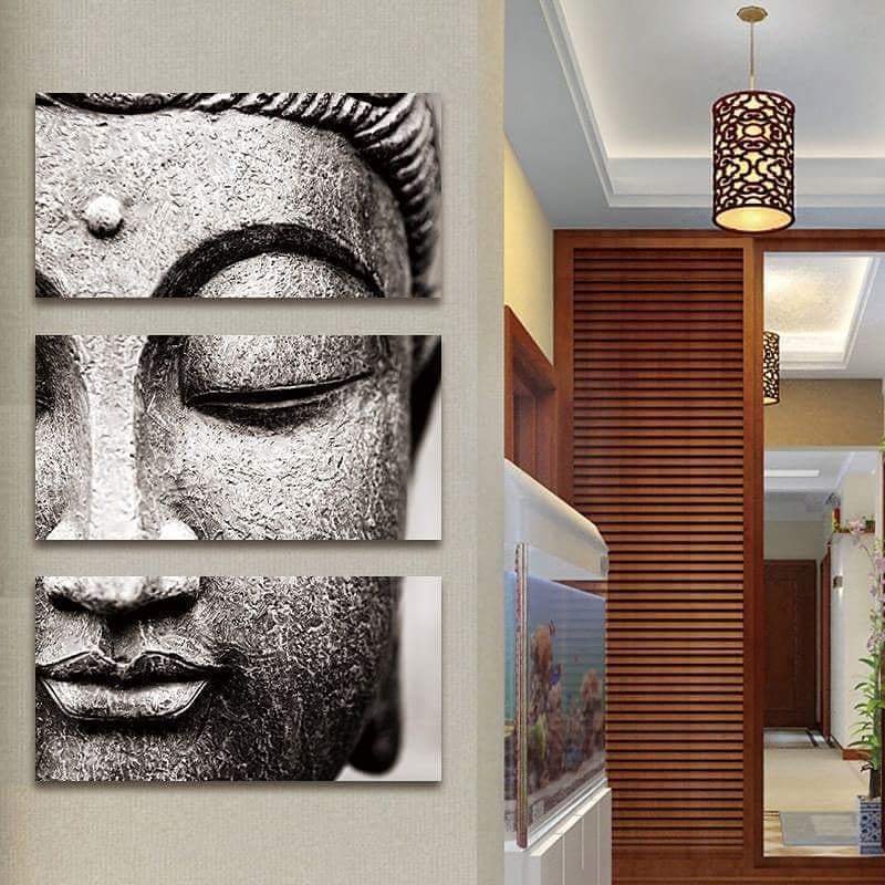 Svart och Vit Buddha Vägkonst 3 St Canvastryck | Veska