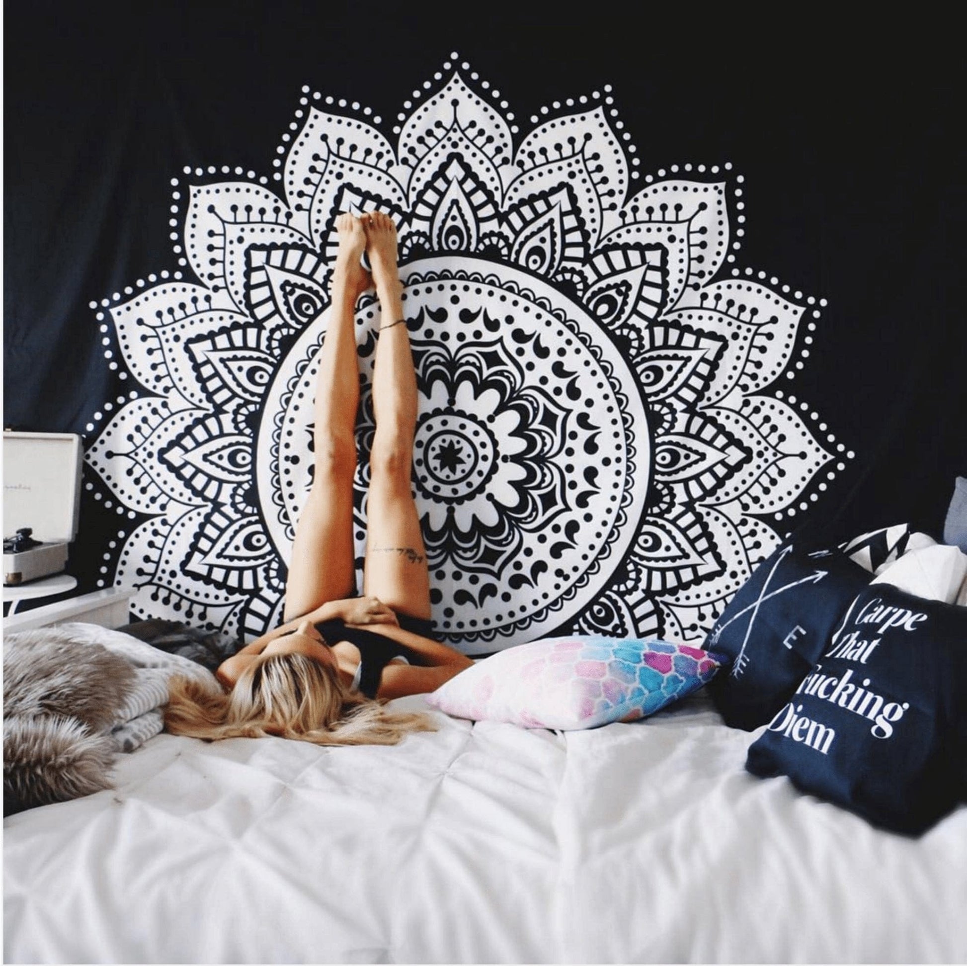 Svart och Vitt Mandala Tapestry | Veska