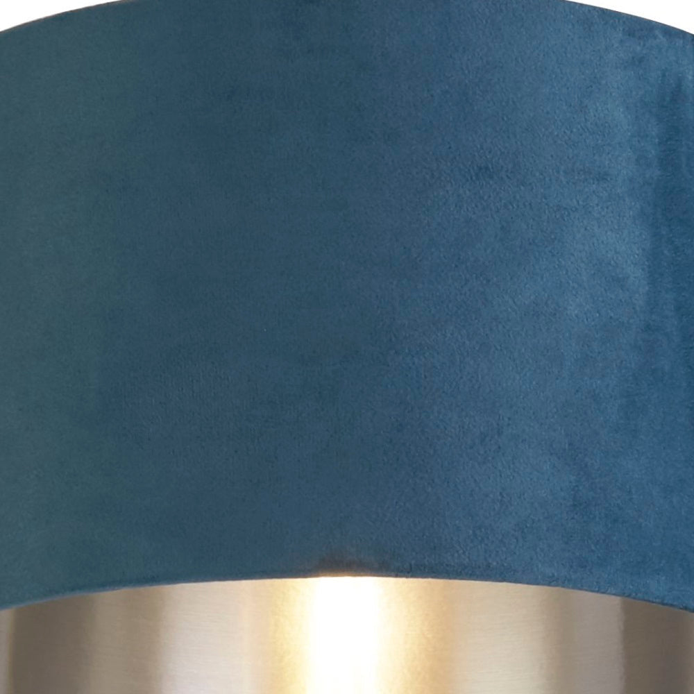 Teal Blue Velvet Vintage Easy Fit Drum Shade with Silver Interior 28cm | Veska