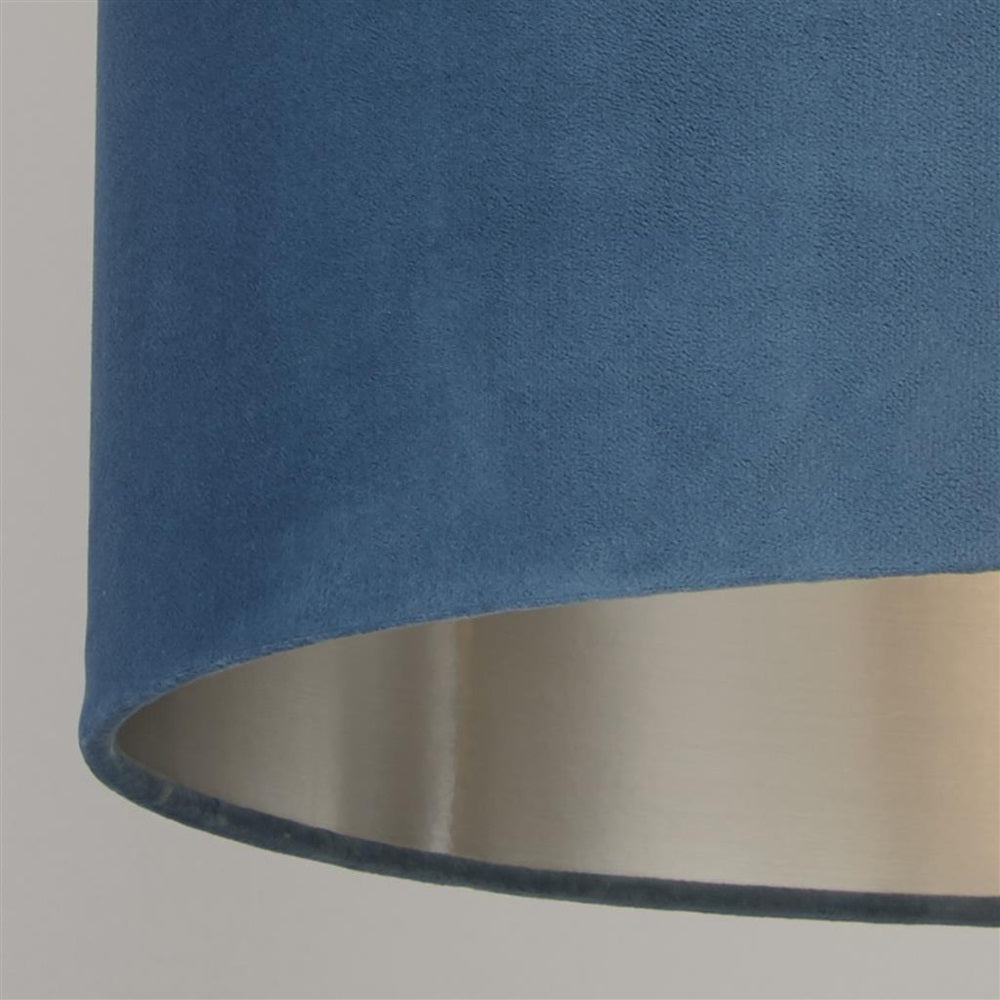 Teal Blue Velvet Vintage Easy Fit Drum Shade with Silver Interior 28cm | Veska