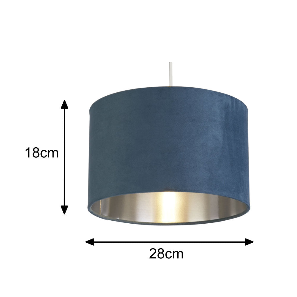 Teal Blue Velvet Vintage Easy Fit Drum Shade with Silver Interior 28cm | Veska