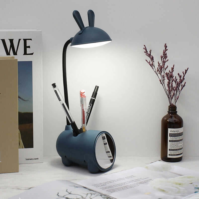 Tecknad Kreativ Kanin LED Touch USB Penna Hållare Skrivbordslampa | Veska Blå