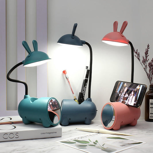 Tecknad Kreativ Kanin LED Touch USB Penna Hållare Skrivbordslampa | Veska Rosa