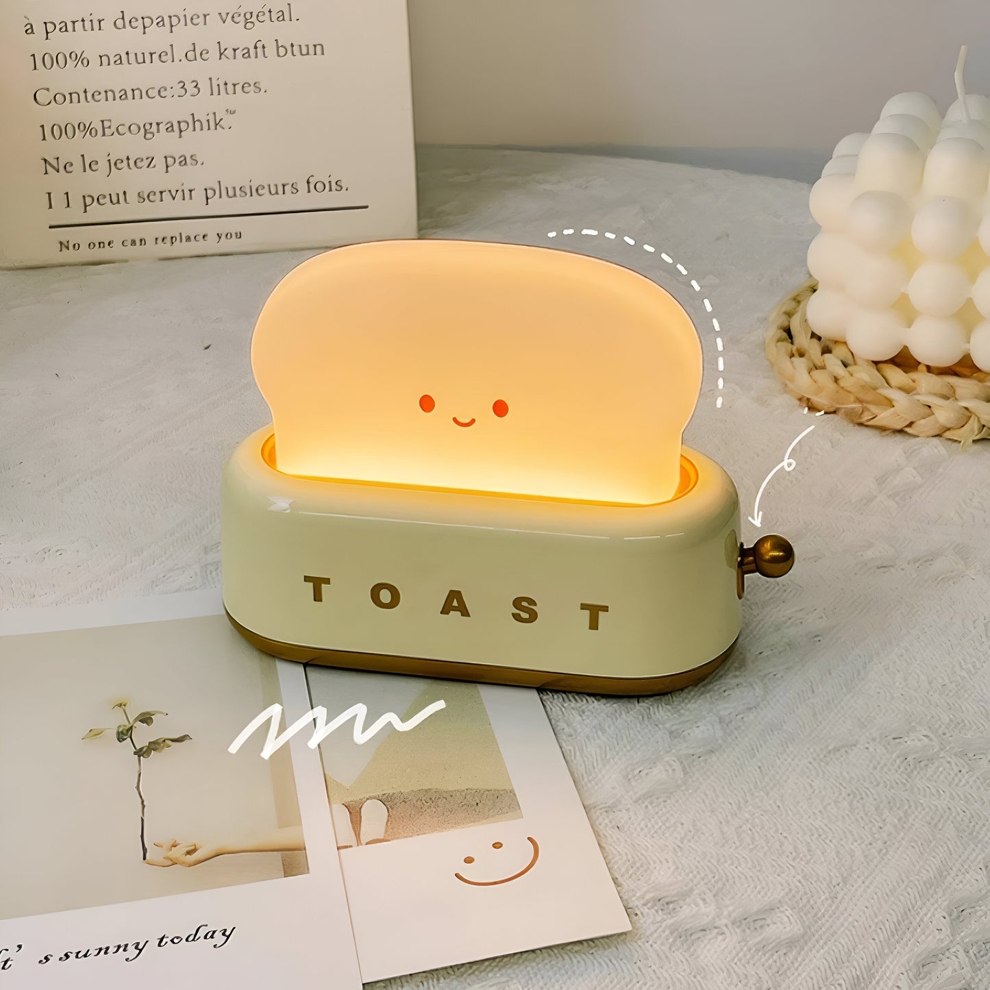 TinyToast Bordslampa – Portabel Brödrost-formad Nattlampa med Dimbar LED & USB-port | Veska