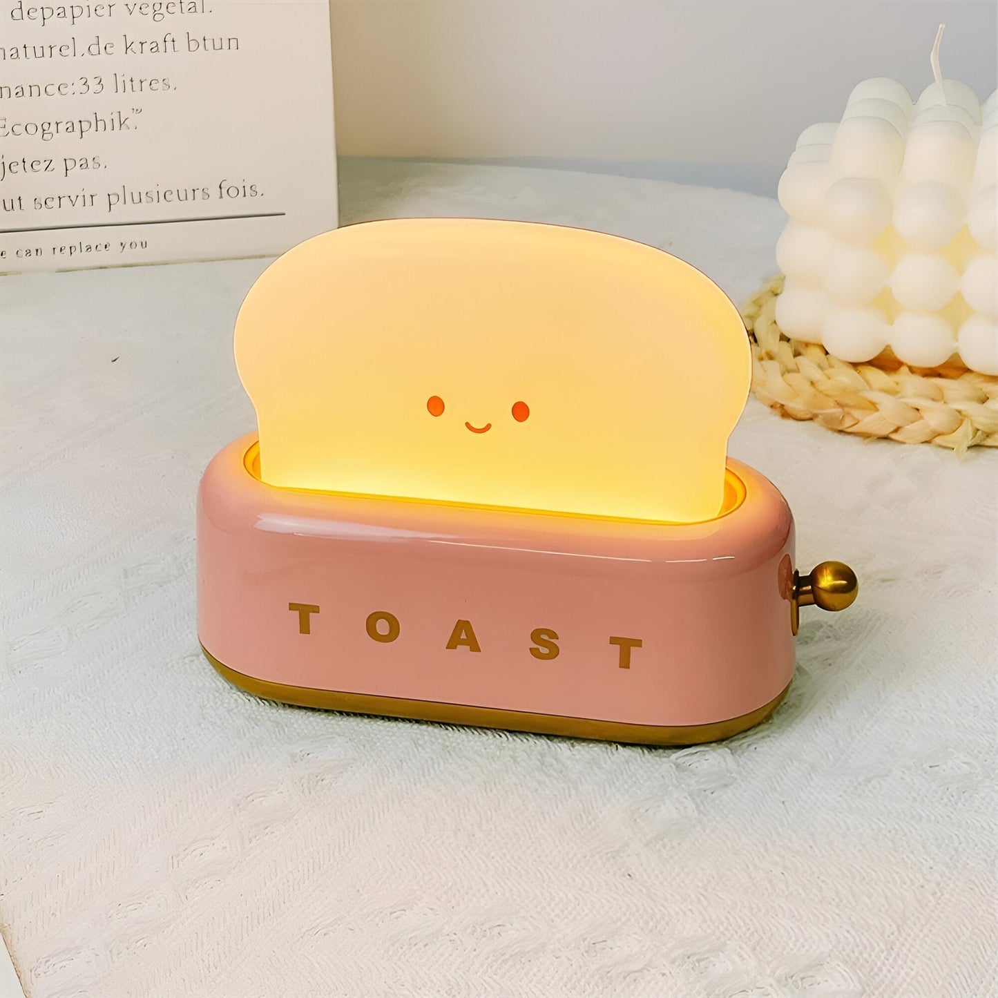 TinyToast Bordslampa – Portabel Brödrost-formad Nattlampa med Dimbar LED & USB-port | Veska Rosa