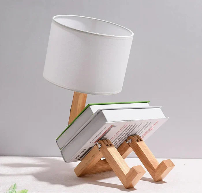 Tr ä bordslampa med bokhållare – Modern design för ditt hem | Veska