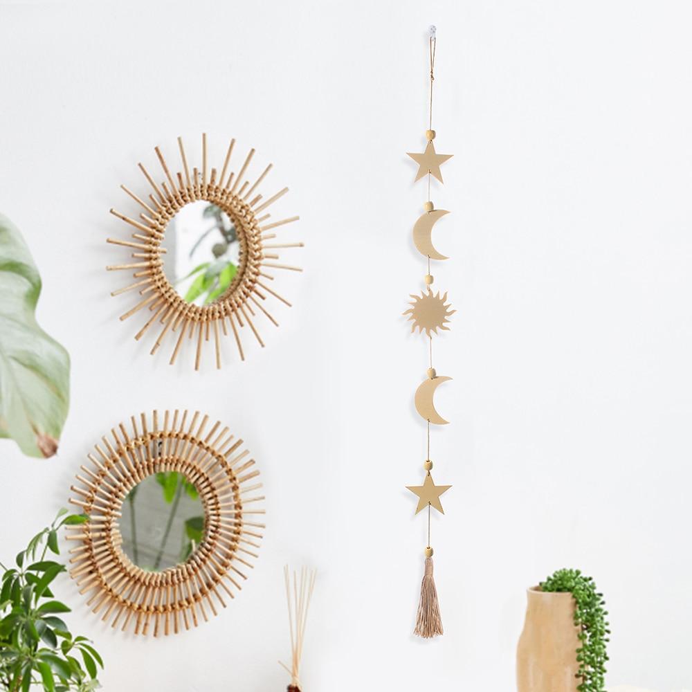 Trä Boho Sol- och Måneväggprydnader | Veska 1 Stycke
