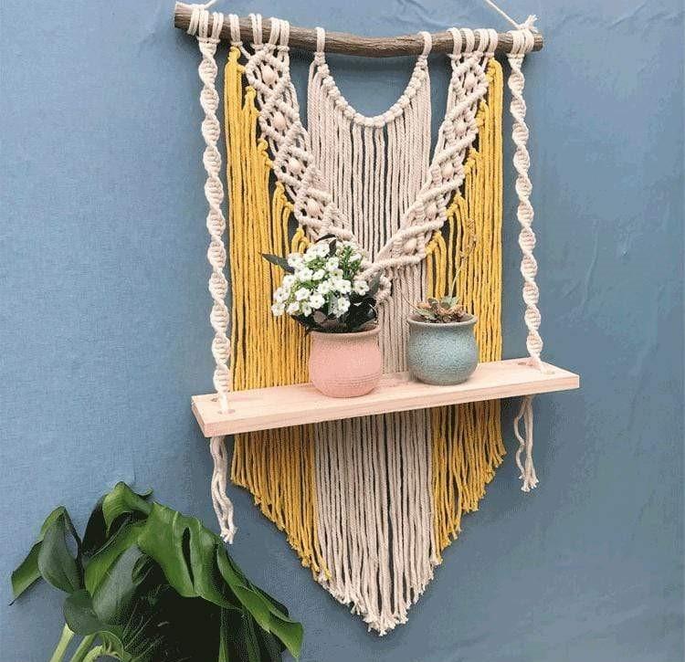 Trä Macrame Hängande Hylla | Veska