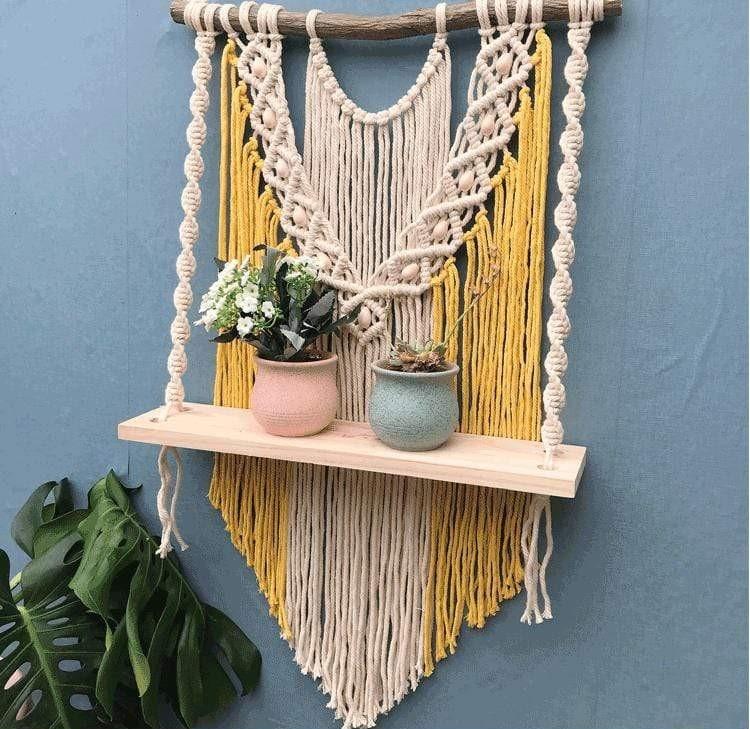 Trä Macrame Hängande Hylla | Veska