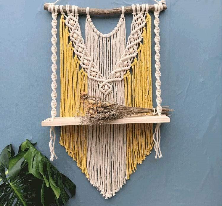 Trä Macrame Hängande Hylla | Veska