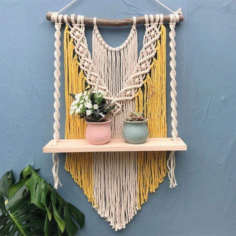Trä Macrame Hängande Hylla | Veska