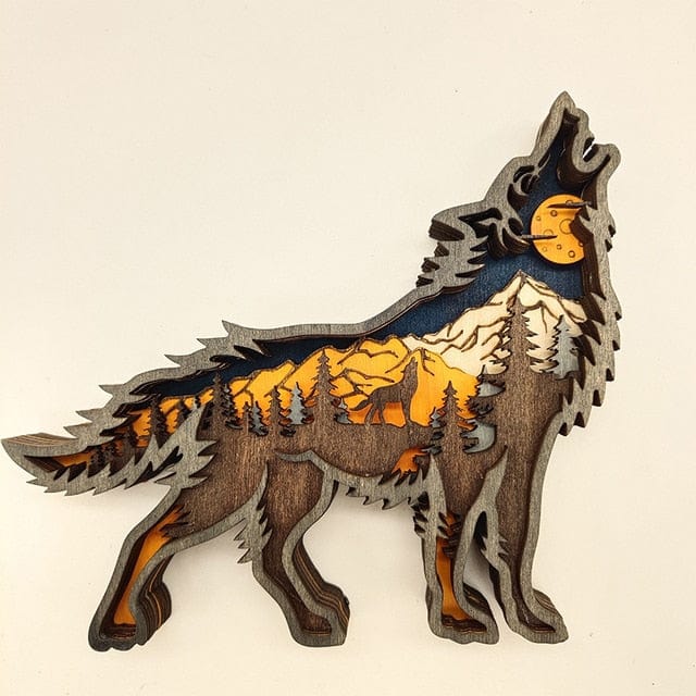 Trä Wolf Figur med LED-lampor | Veska