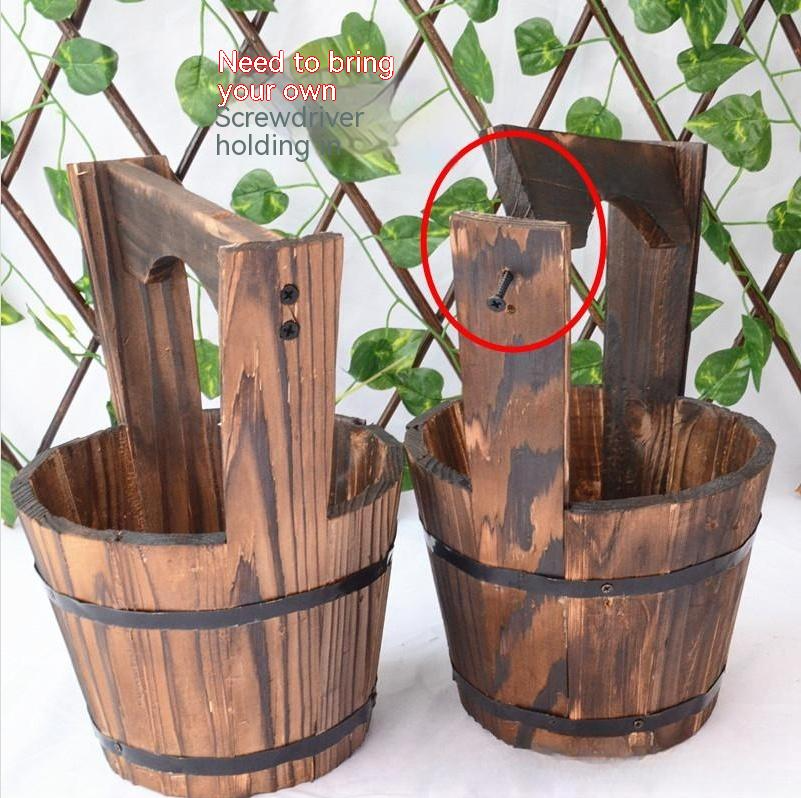 Träbalja planter i tunnedesign för trädgård och terrass dekorativa Veskaomkrukor gjorda av trä | Veska