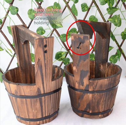 Träbalja planter i tunnedesign för trädgård och terrass dekorativa Veskaomkrukor gjorda av trä | Veska