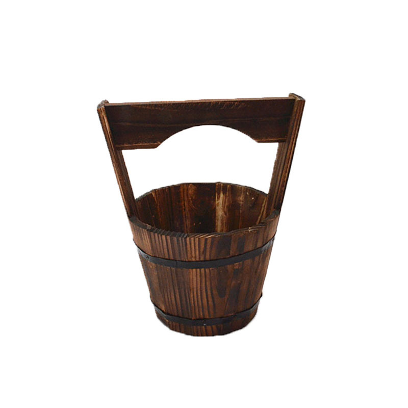 Träbalja planter i tunnedesign för trädgård och terrass dekorativa Veskaomkrukor gjorda av trä | Veska 27*23*13cm (Liten Bärtrumma)
