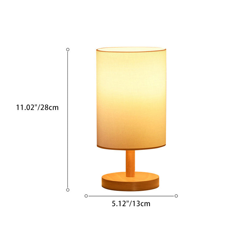 Traditionell japansk cylinder trä tyg 1-lampa bordslampa för vardagsrummet | Veska