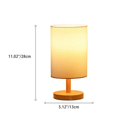 Traditionell japansk cylinder trä tyg 1-lampa bordslampa för vardagsrummet | Veska