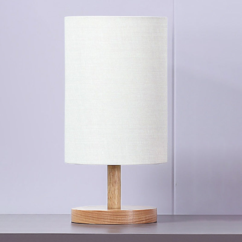 Traditionell japansk cylinder trä tyg 1-lampa bordslampa för vardagsrummet | Veska