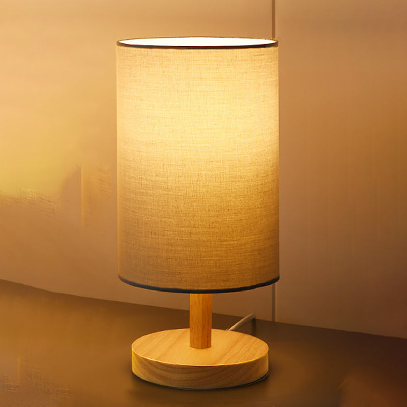 Traditionell japansk cylinder trä tyg 1-lampa bordslampa för vardagsrummet | Veska