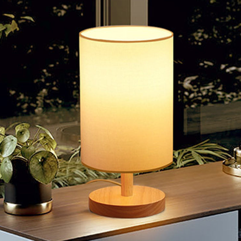 Traditionell japansk cylinder trä tyg 1-lampa bordslampa för vardagsrummet | Veska