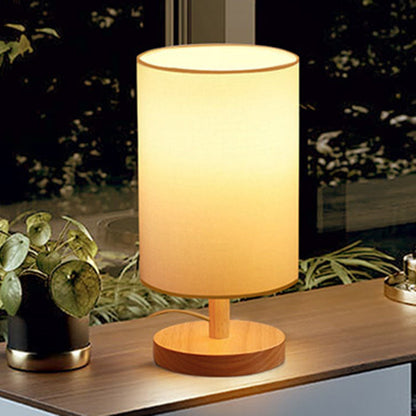 Traditionell japansk cylinder trä tyg 1-lampa bordslampa för vardagsrummet | Veska