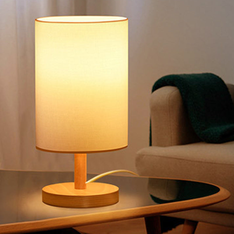 Traditionell japansk cylinder trä tyg 1-lampa bordslampa för vardagsrummet | Veska