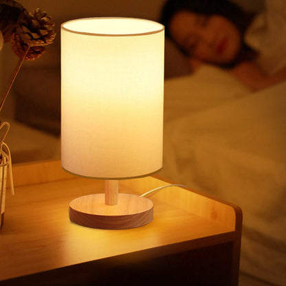 Traditionell japansk cylinder trä tyg 1-lampa bordslampa för vardagsrummet | Veska