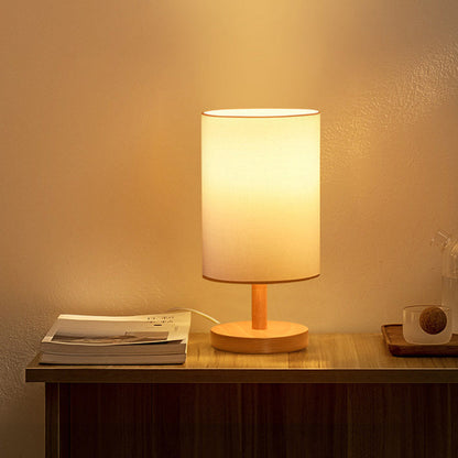 Traditionell japansk cylinder trä tyg 1-lampa bordslampa för vardagsrummet | Veska