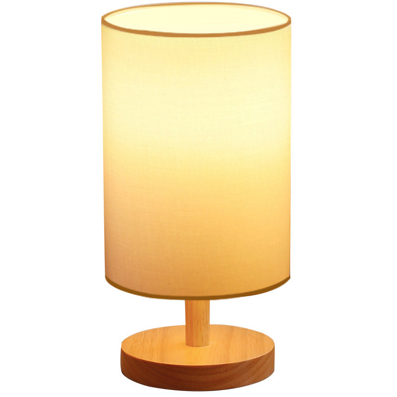 Traditionell japansk cylinder trä tyg 1-lampa bordslampa för vardagsrummet | Veska