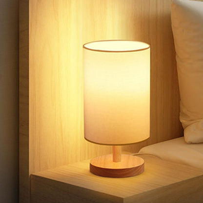 Traditionell japansk cylinder trä tyg 1-lampa bordslampa för vardagsrummet | Veska Vit