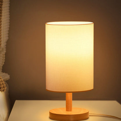 Traditionell japansk cylinder trä tyg 1-lampa bordslampa för vardagsrummet | Veska